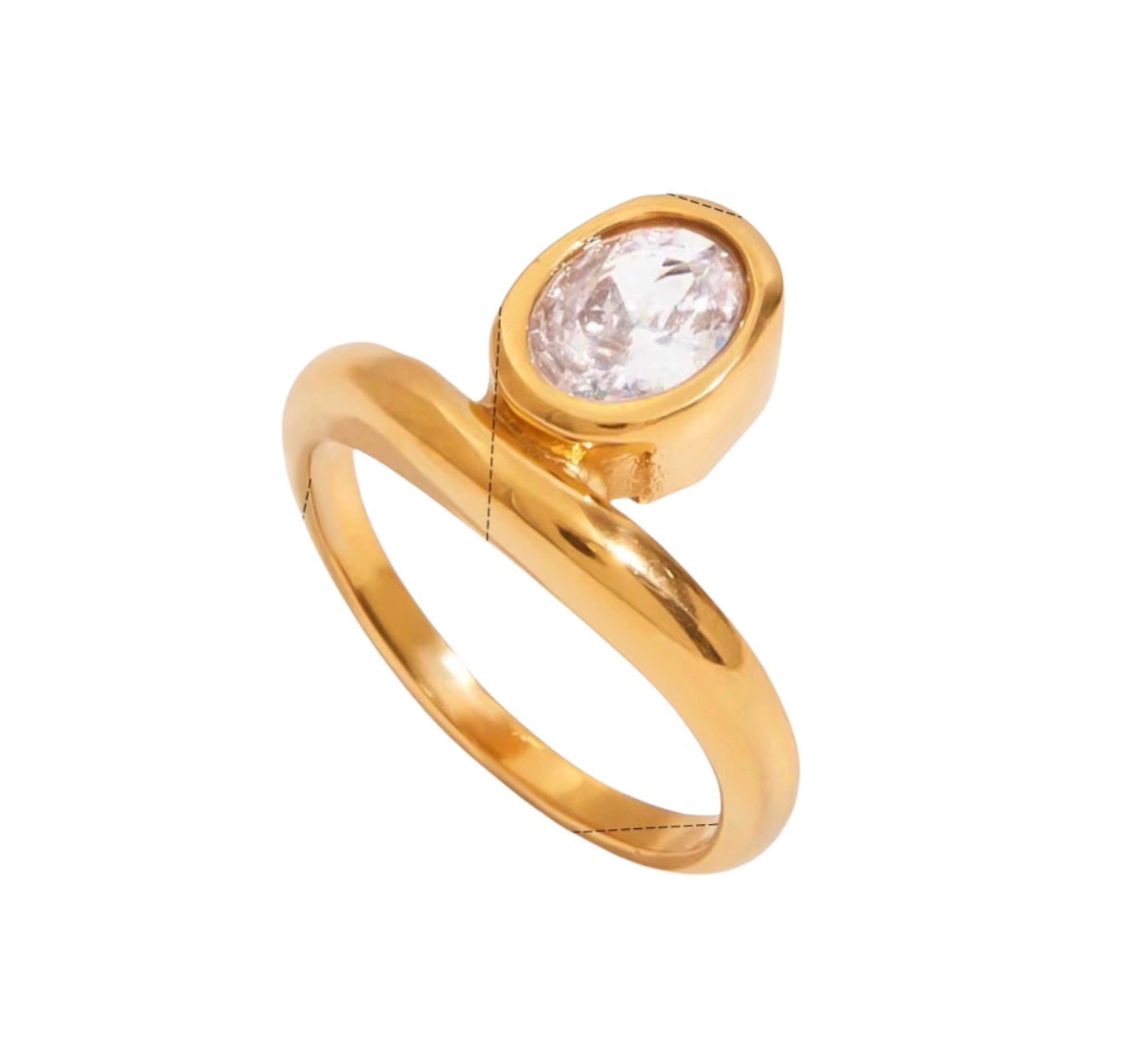 18 k forgyldt ring i stål med zirkon