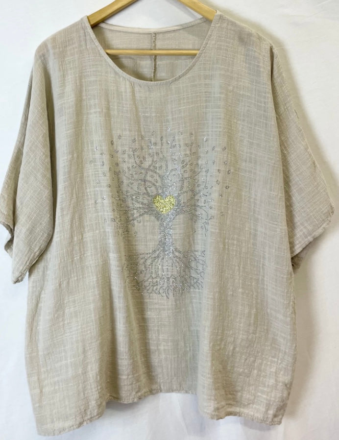 T-shirt i bomuld med shiny livets træ