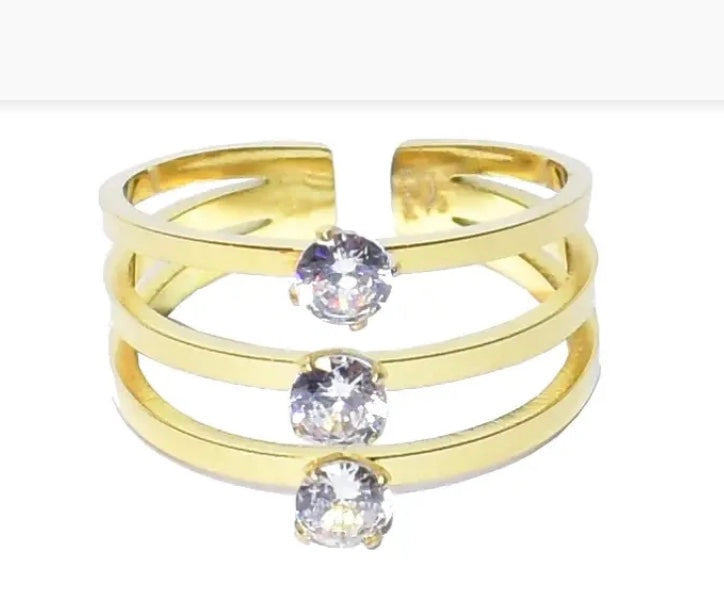 Åben ring i stål med sten