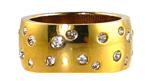 Bred ring i stål med zirkoner