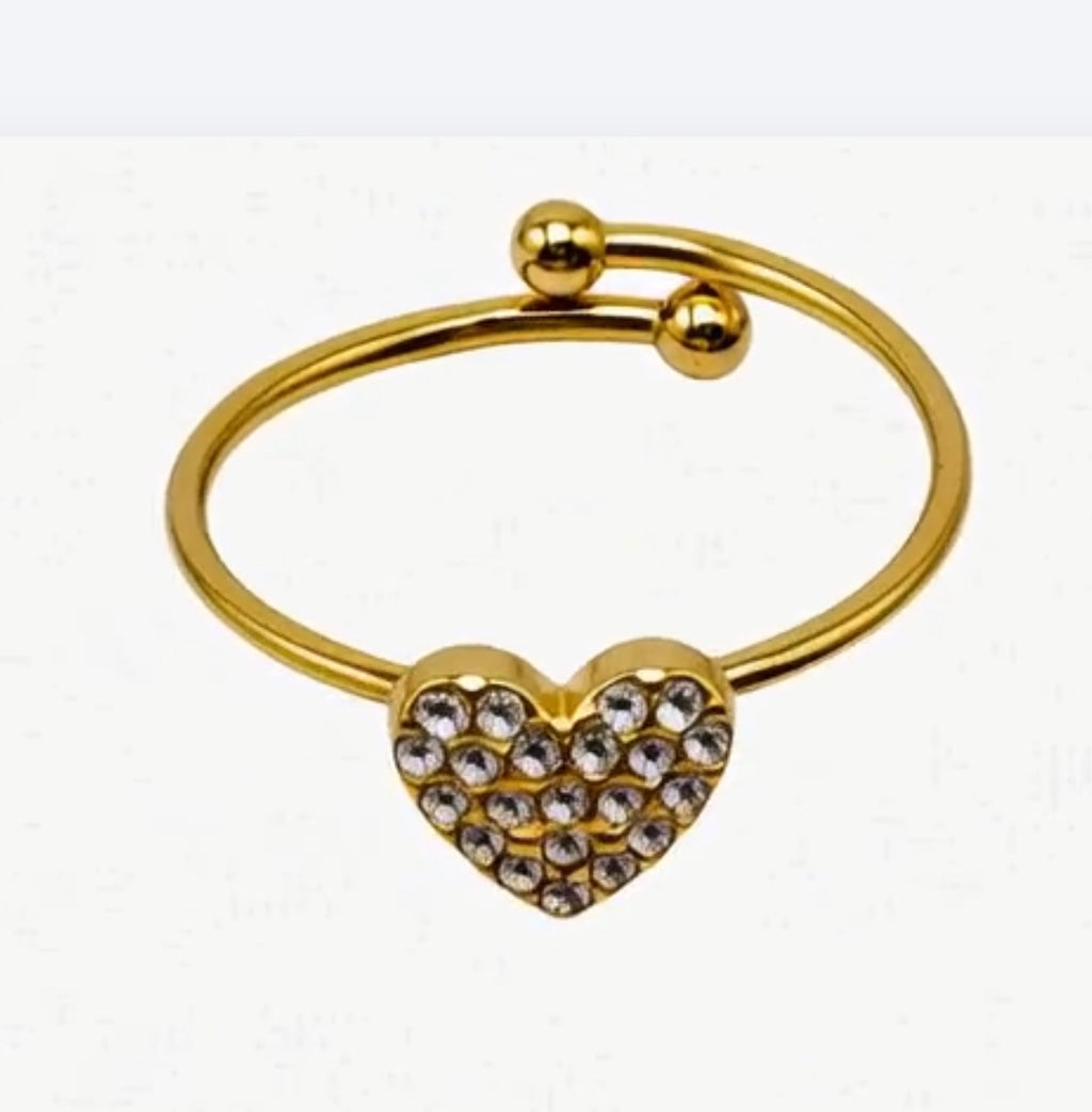 Ring med zirkoner, justerbar, 18 k forgyldt stål