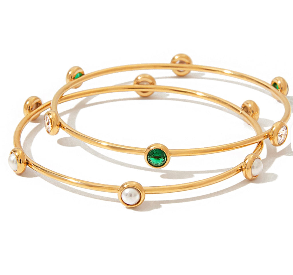 18 karat forgyldt bangle I stål med hvid perle