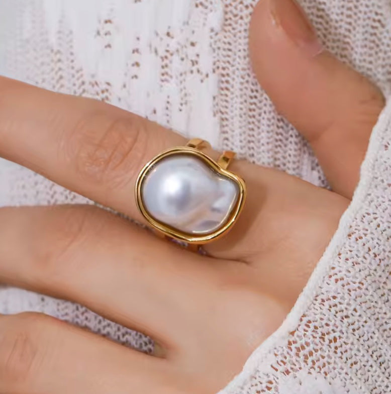 Åben 18 karat forgyldt vandfast ring i stål