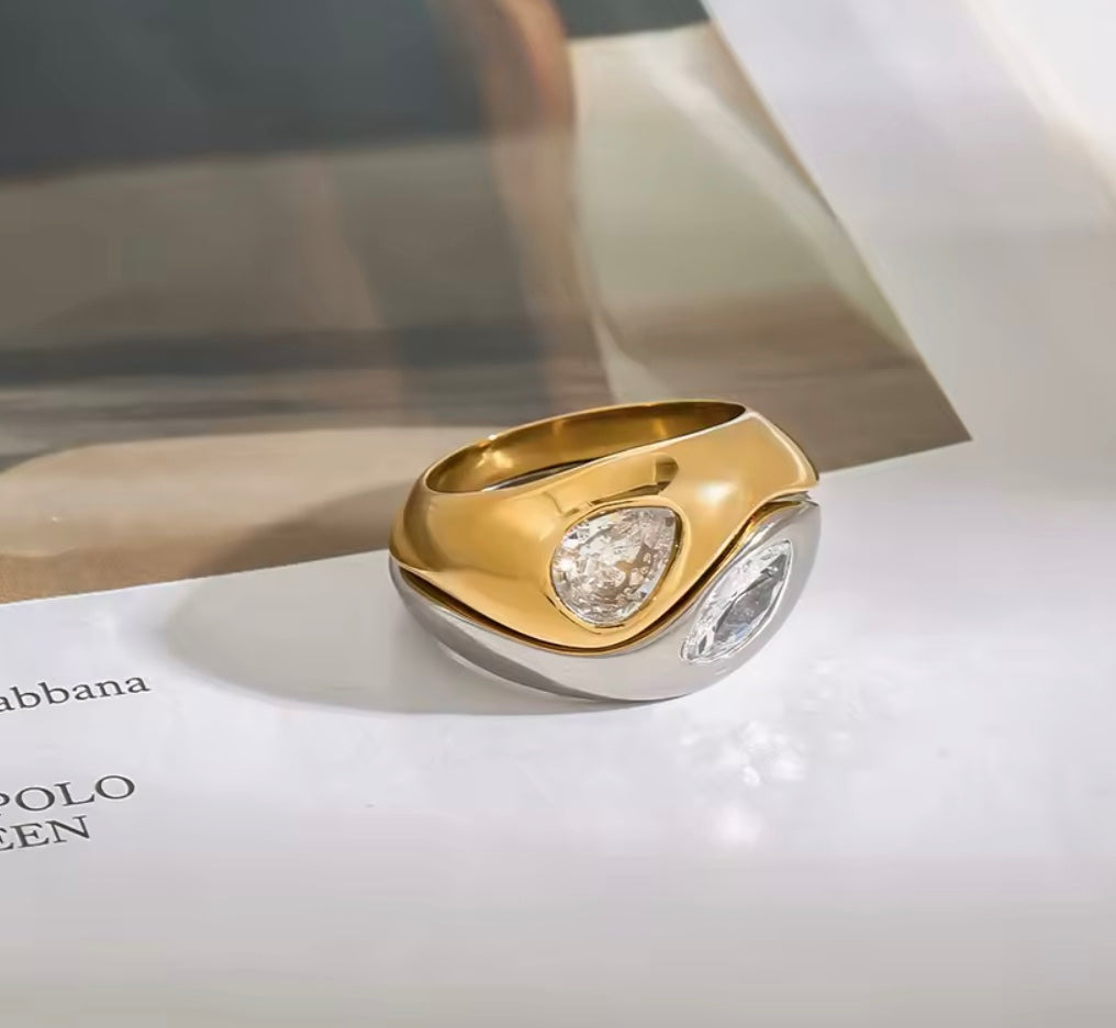 18 karat forgyldt og forsølvet ring i stål - 2 ringe