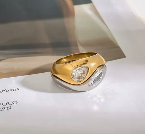 18 karat forgyldt og forsølvet ring i stål - 2 ringe