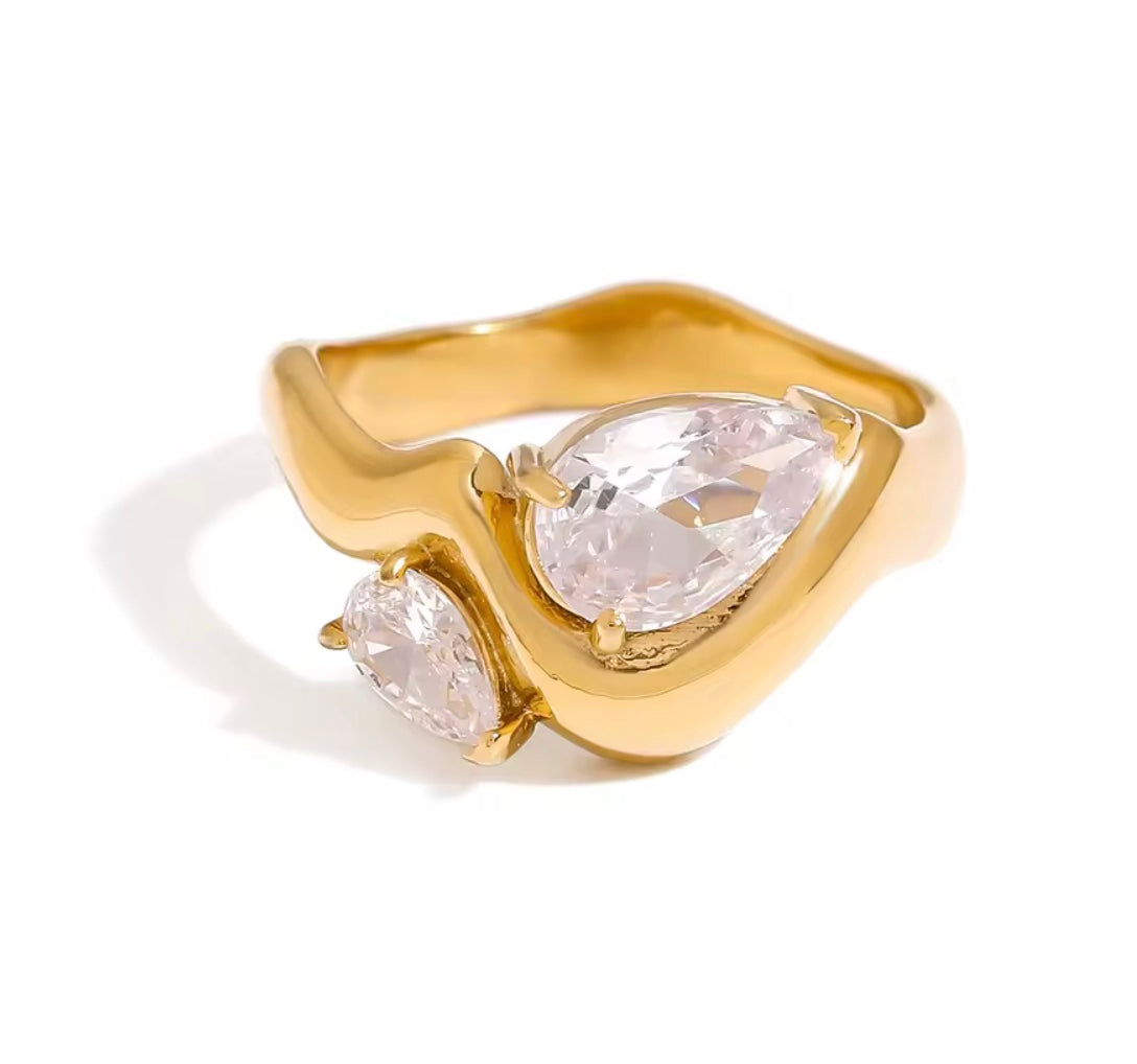 18 k forgyldt ring med zirkoner