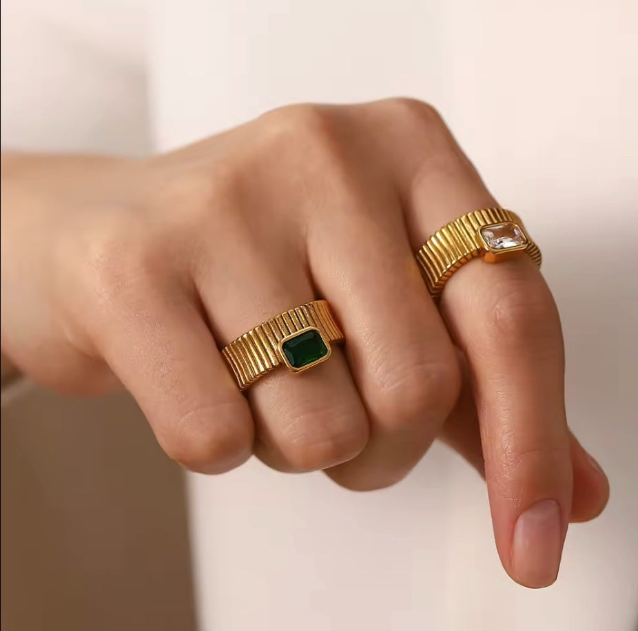 Vandfast, 18 k forgyldt ring i stål med klar zirkon