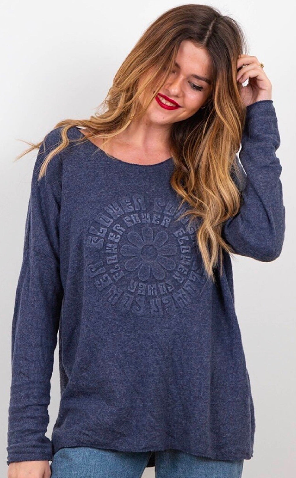 Tynd striksweater med print