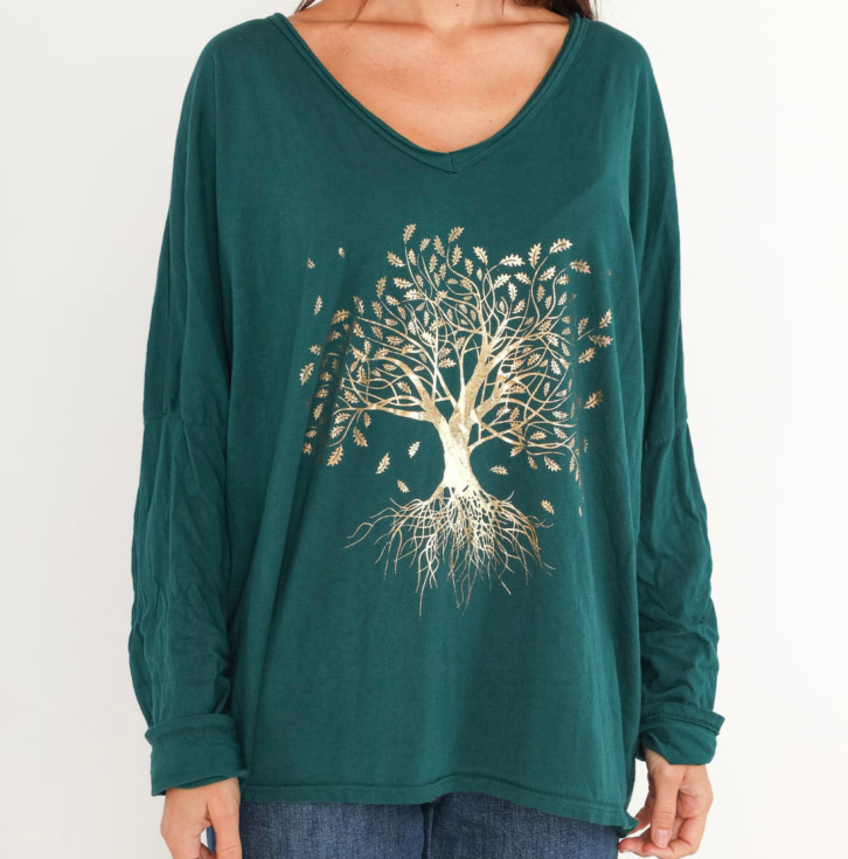 Onesize bluse i 100% bomuld med træ