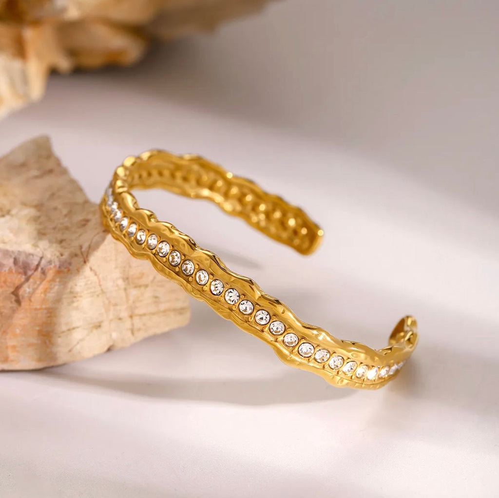 Vandfast, 18 k forgyldt armbånd med klare zirkoner