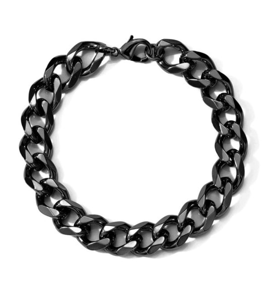 925S forsølvet lænke armbånd, chunky, bredde 1,1 cm, sort