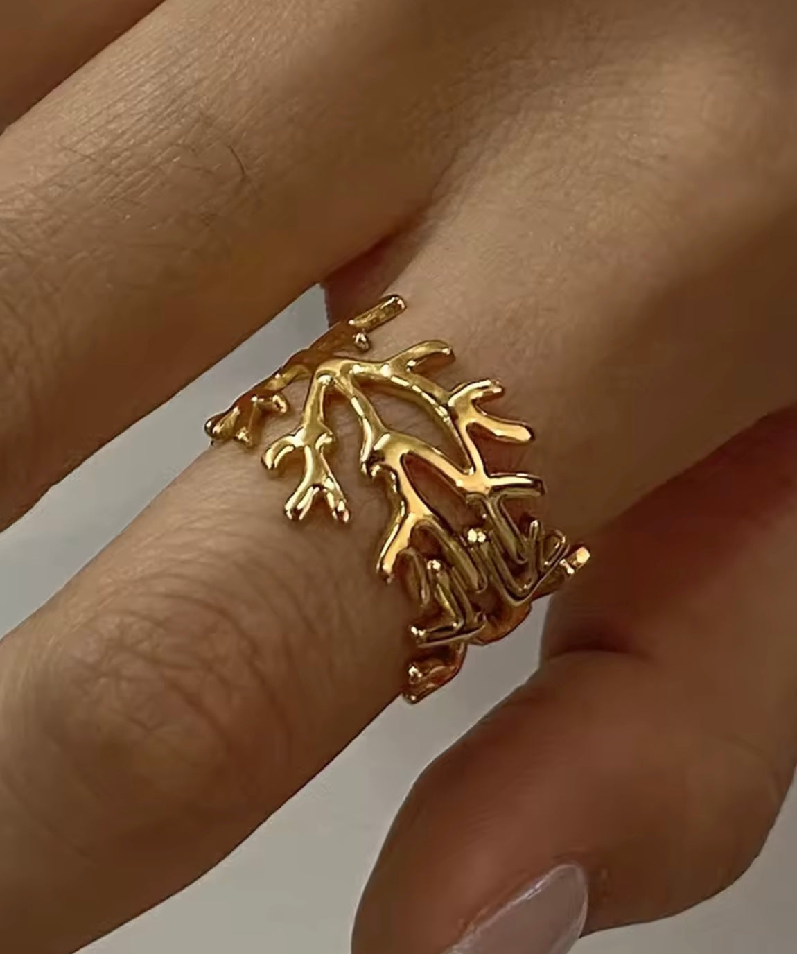 18 k forgyldt, åben ring "grene"