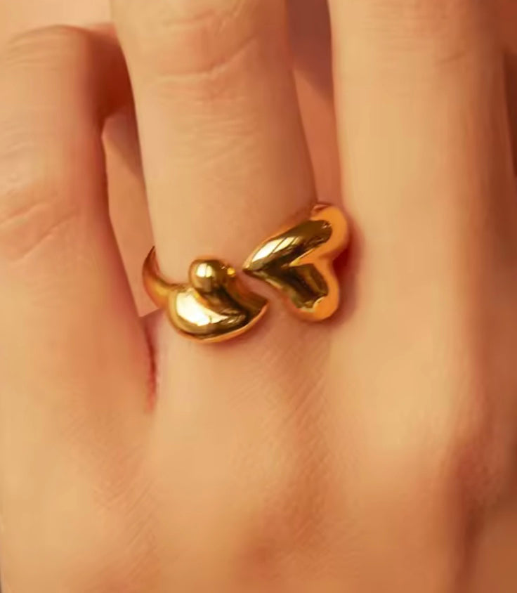 18 k forgyldt, åben ring "hjerter"
