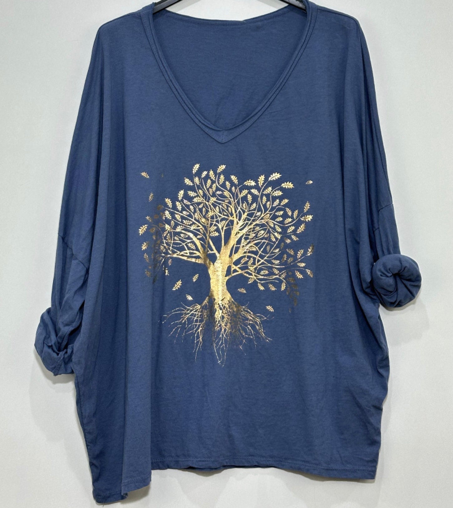 Onesize bluse i 100% bomuld med træ
