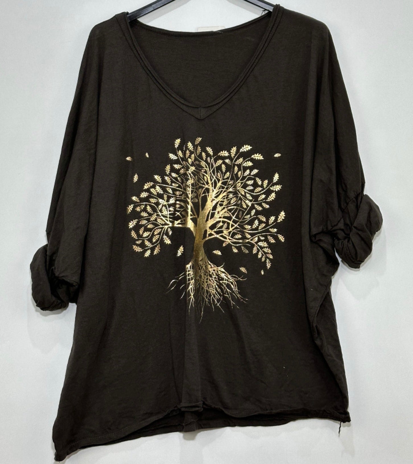Onesize bluse i 100% bomuld med træ