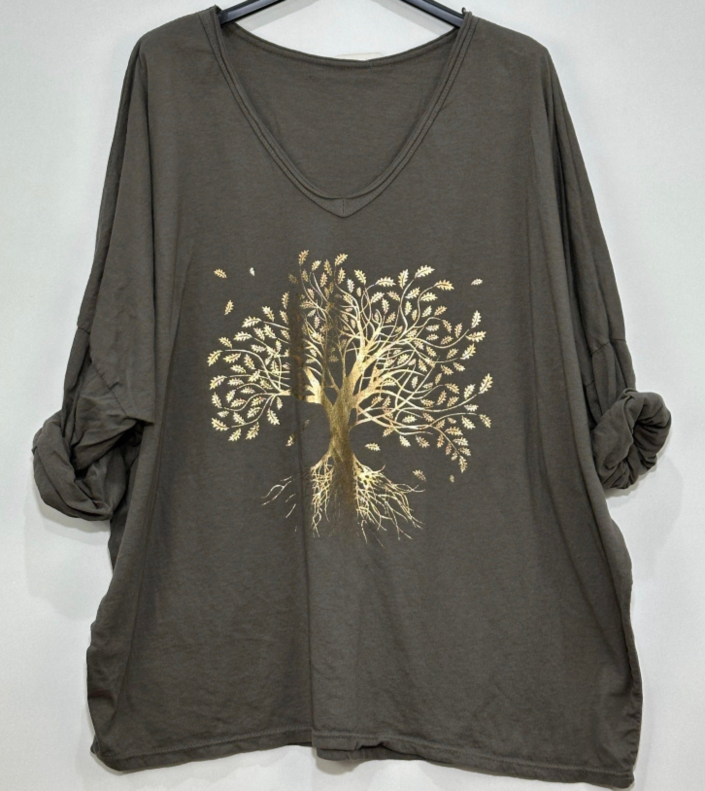 Onesize bluse i 100% bomuld med træ