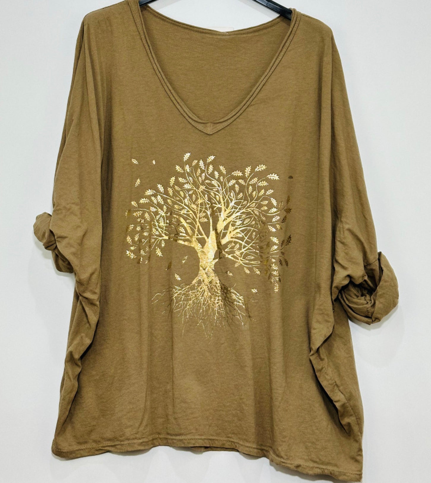 Onesize bluse i 100% bomuld med træ