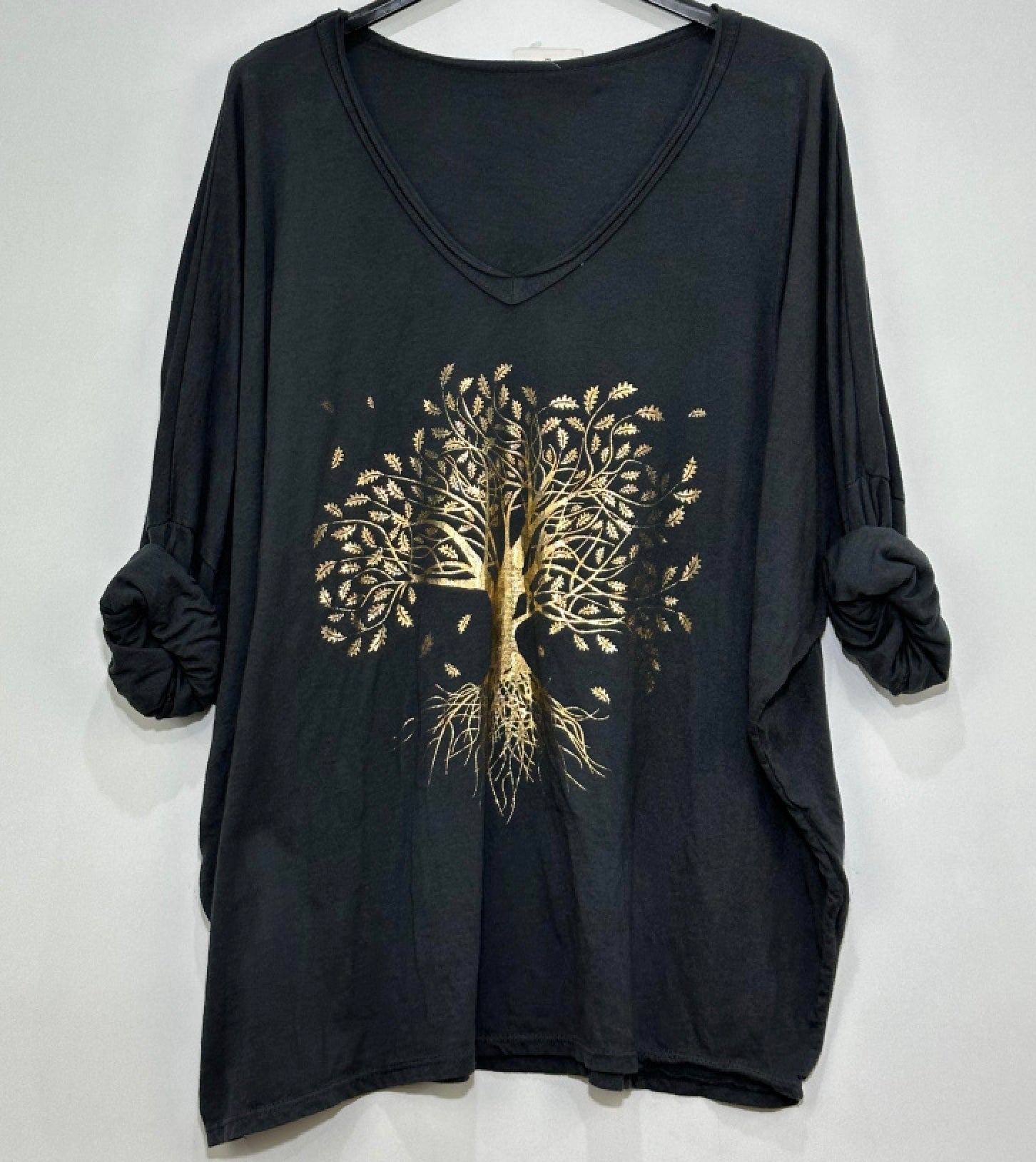 Onesize bluse i 100% bomuld med træ