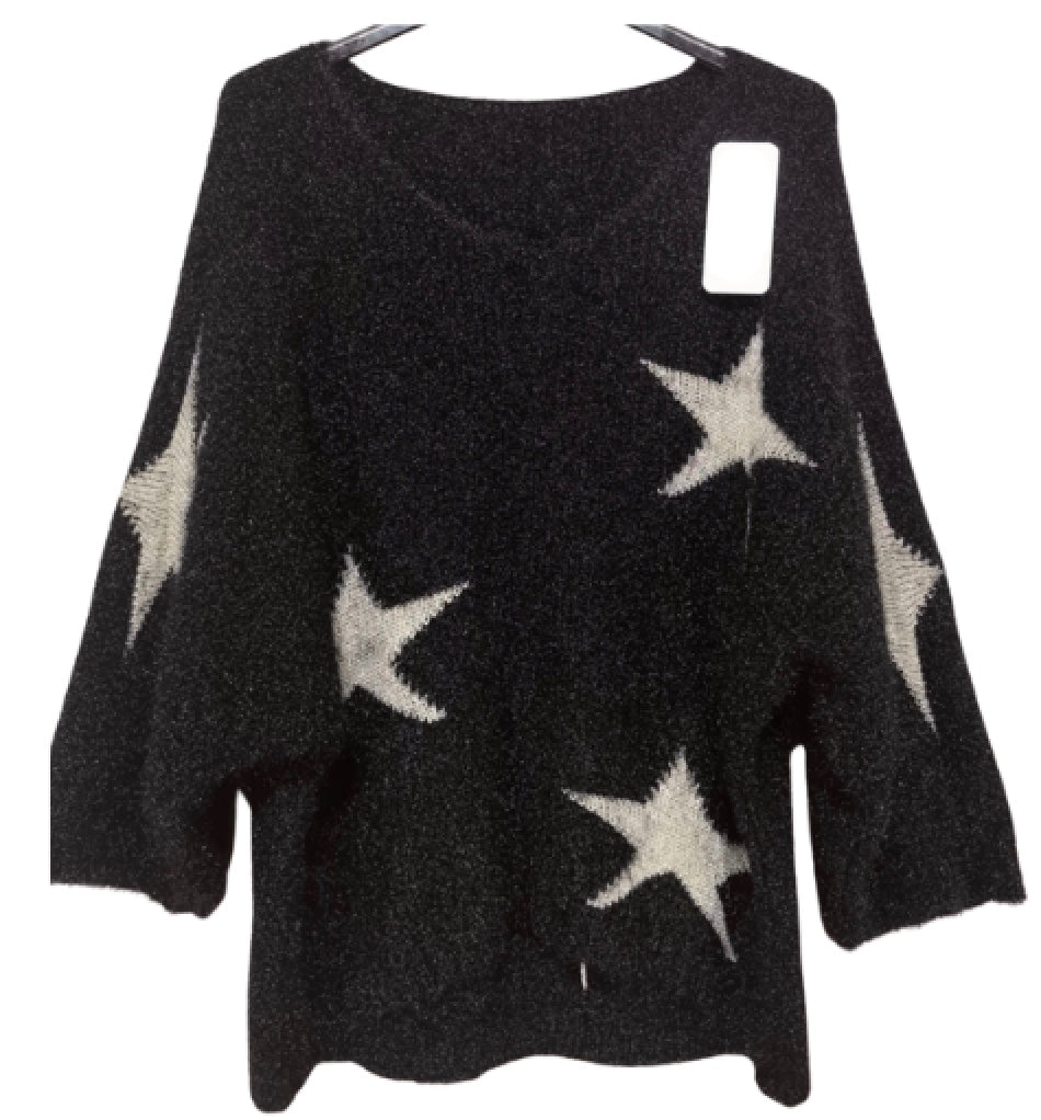 Strikket onesize sweater med stjerne i lurex