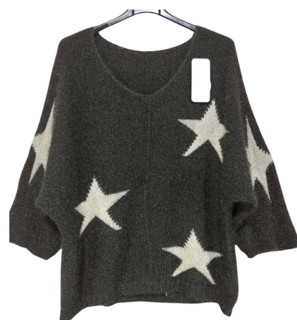 Strikket onesize sweater med stjerne i lurex