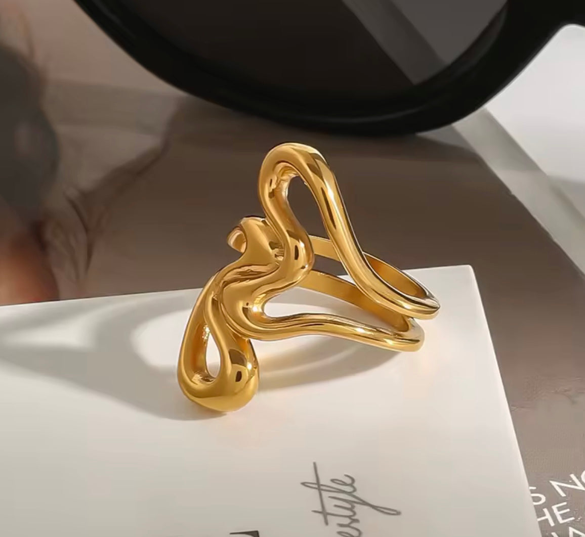 18 k forgyldt ring i stål "hjerter"