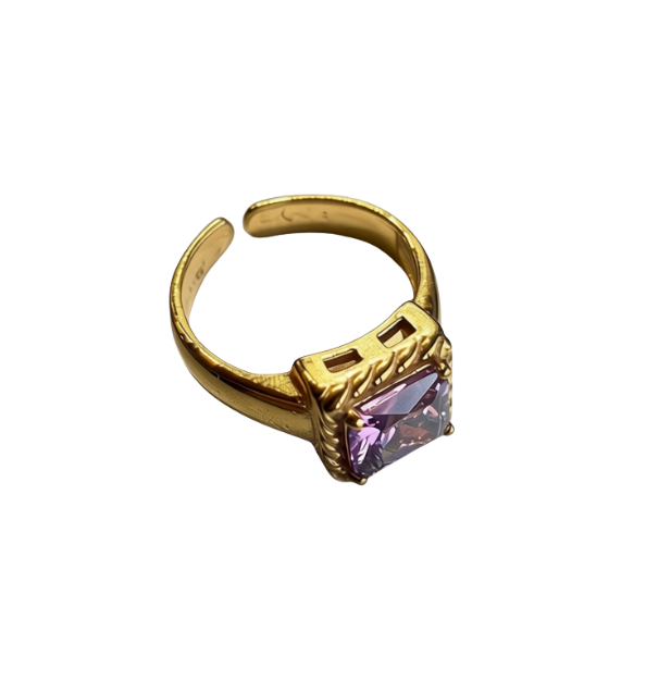 Åben, vandfast ring i stål med stor zirkon