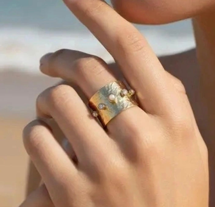 Åben, 18 karat forgyldt ring i stål