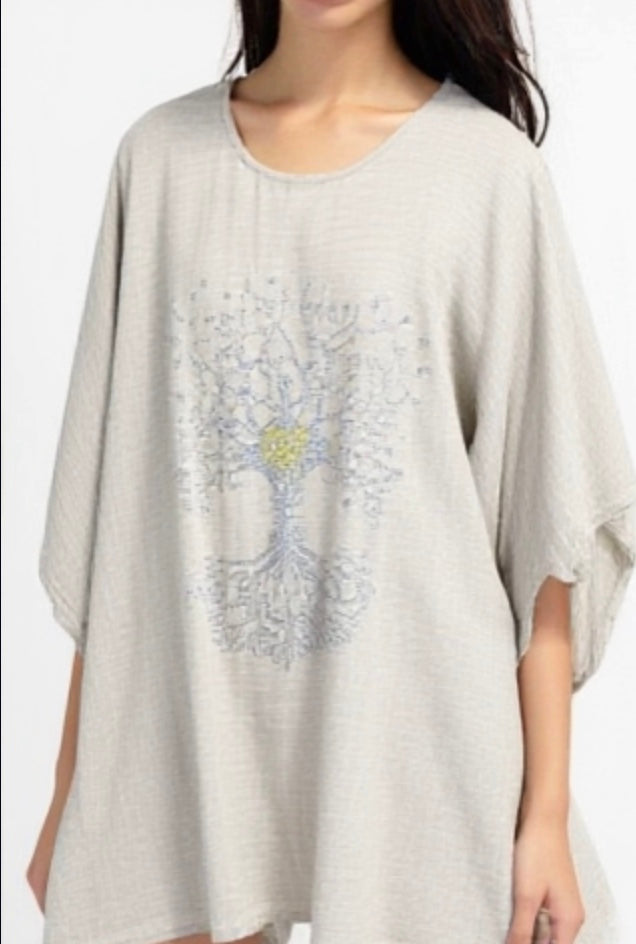 T-shirt i bomuld med shiny livets træ