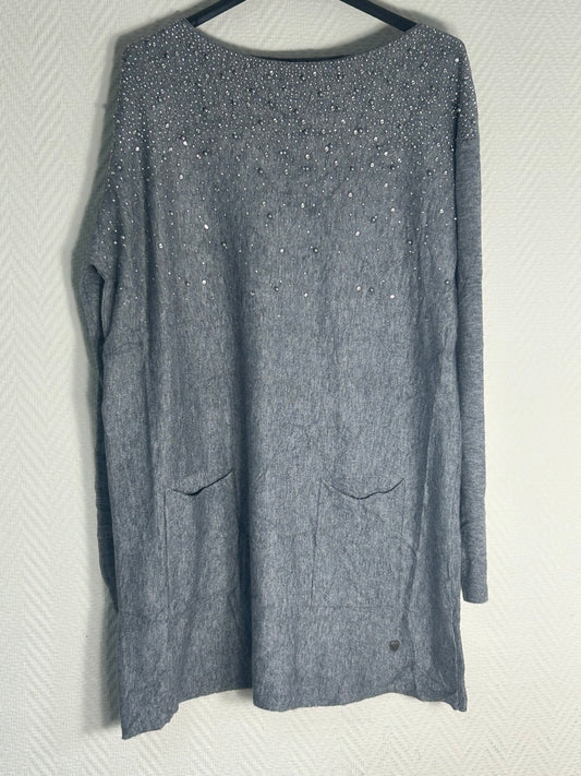 Tynd strikket sweater med dekoration, grå