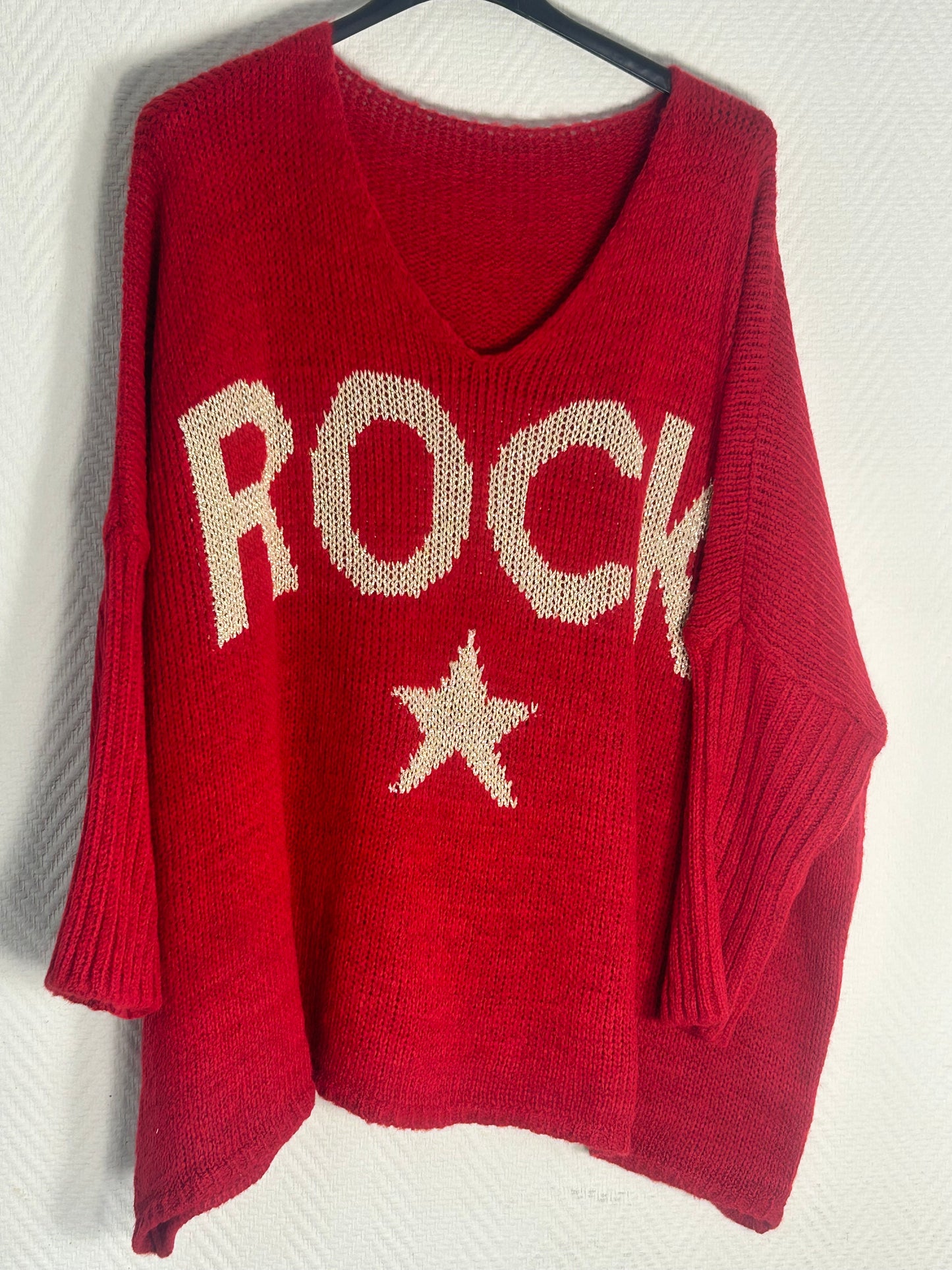 Strikket sweater med dekoration, rød