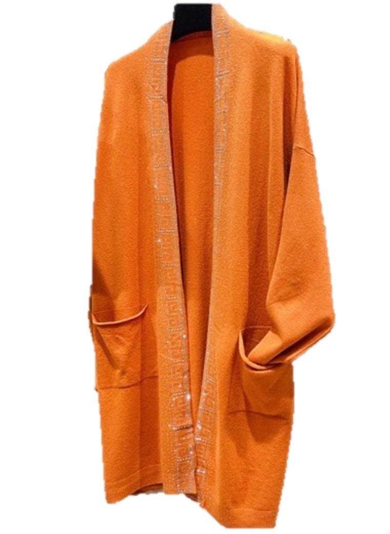 Orange cardigan med rhinsten