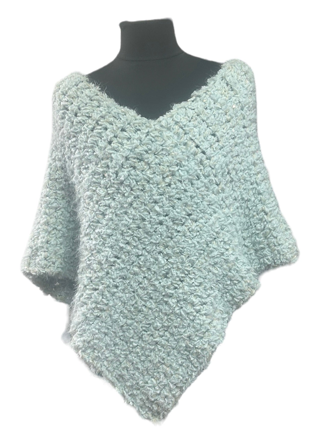DIY Free-mönster för virkad poncho i en storlek i Aqua och Stella
