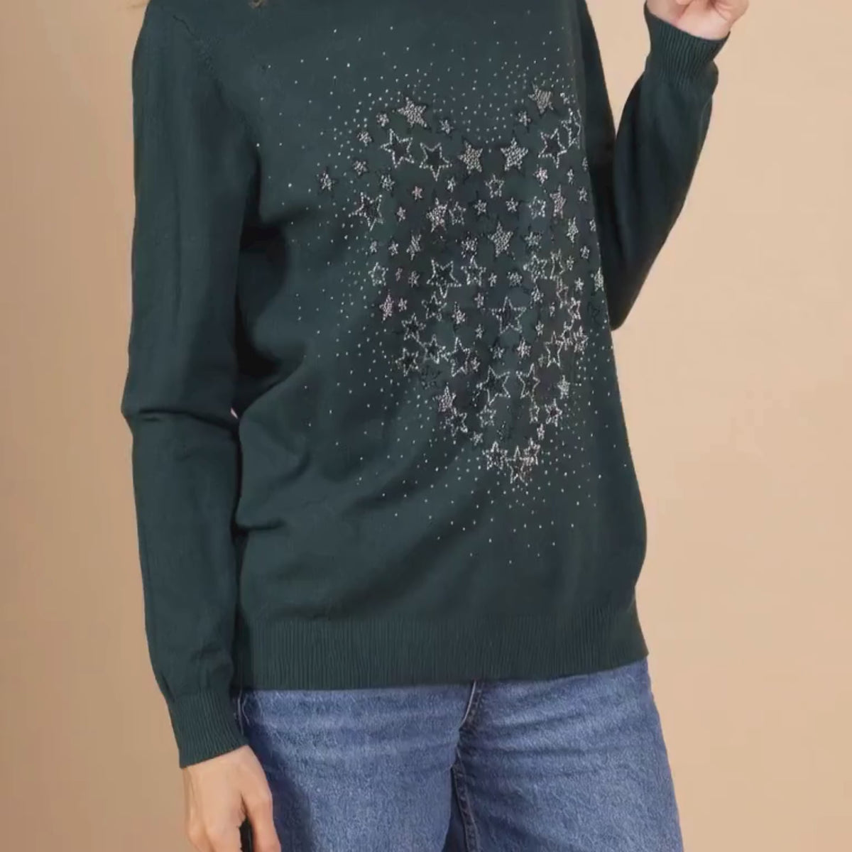 Bluse med cashmere og rhinsten